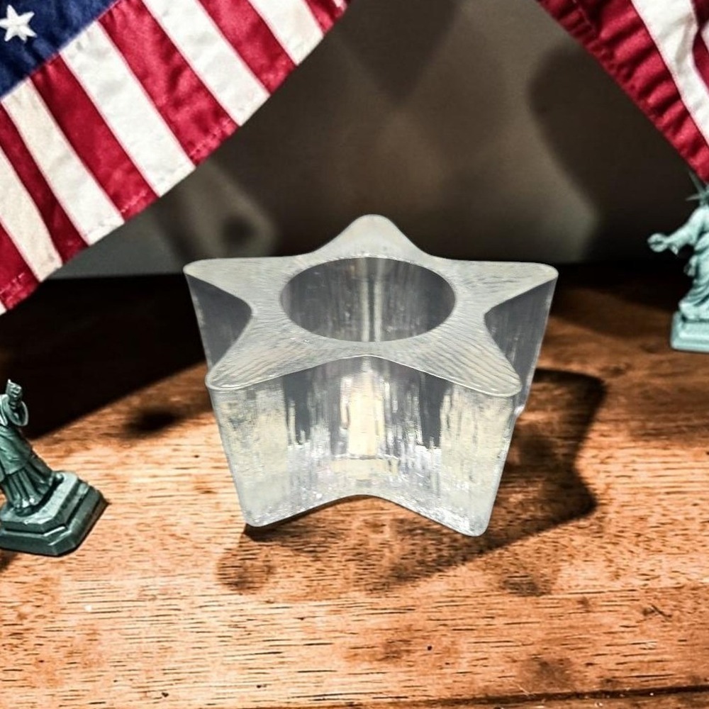 Indiana Glass Star Shaped Candle Holder, Lancaster Colony Co., Textured Design